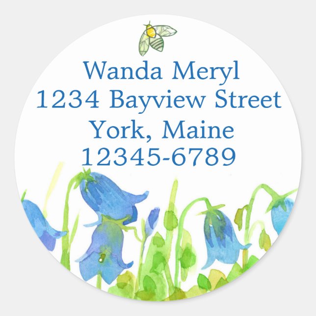 Honeybee Bluebells Wildflower Return Address Classic Round Sticker (Front)