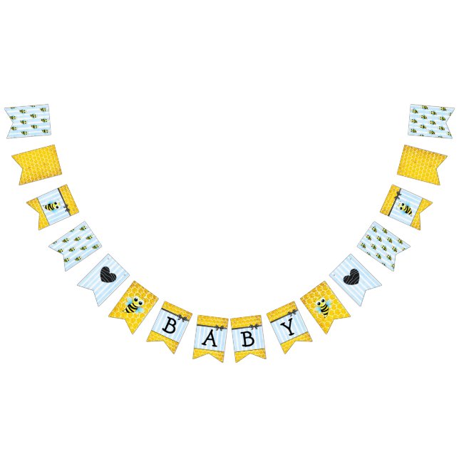 Honeybee Bumblebee Honeycomb Blue Boy Baby Shower Bunting Flags (All)
