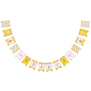 Honeybee Bumblebee Honeycomb Pink Girl Baby Shower Bunting Flags