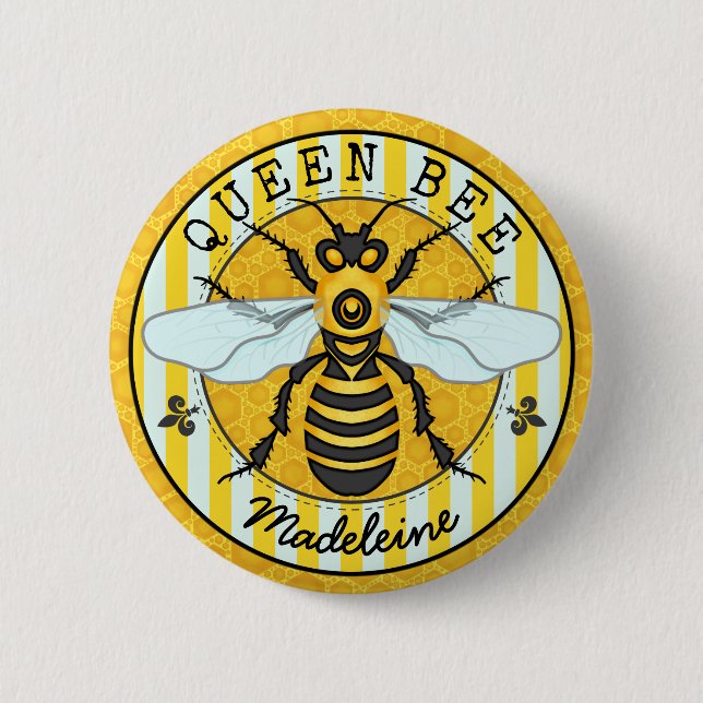 Honeybee Bumblebee Queen Bee Pretty | Personalized 2 Inch Round Button (Front)