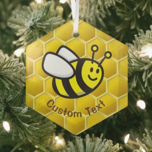Honeybee Cartoon Glass Ornament