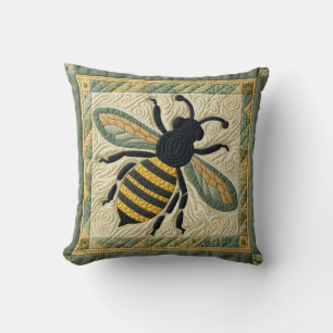 Honeybee Faux Quilt Two Throw Pillow