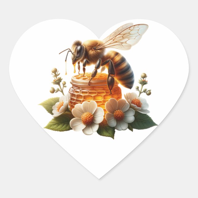 Honeybee, Flowers and Honey Heart Sticker (Front)