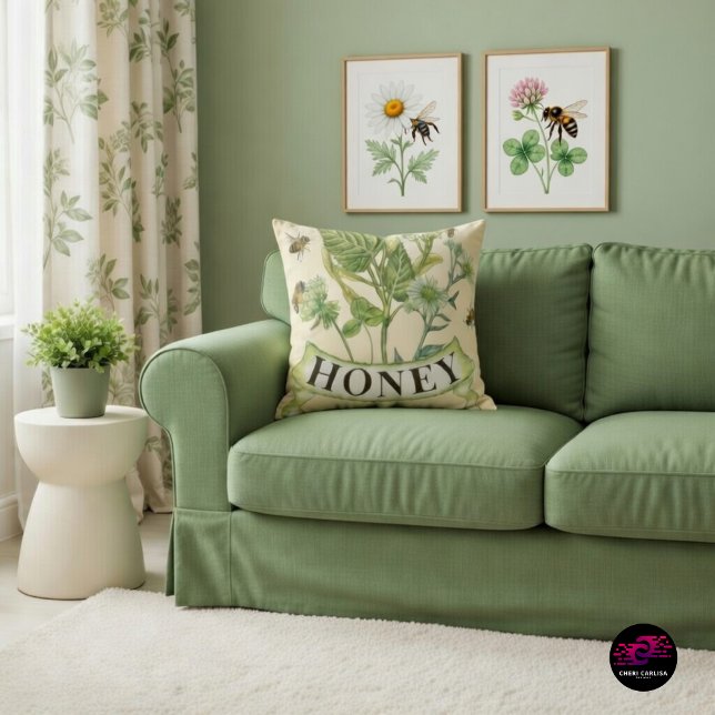 Honeybee Haven Throw Pillow (A curated touch of vintage nature for refined interiors.)