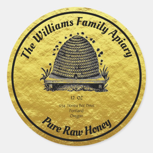 Honeybee Honey Faux Gold Jar Étiquette | Miel (Devant)