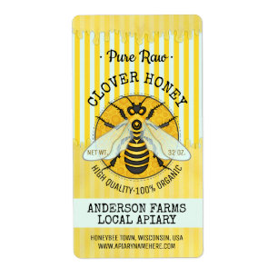 Honeybee Honey Jar Apiary Bee Étiquettes Réparti