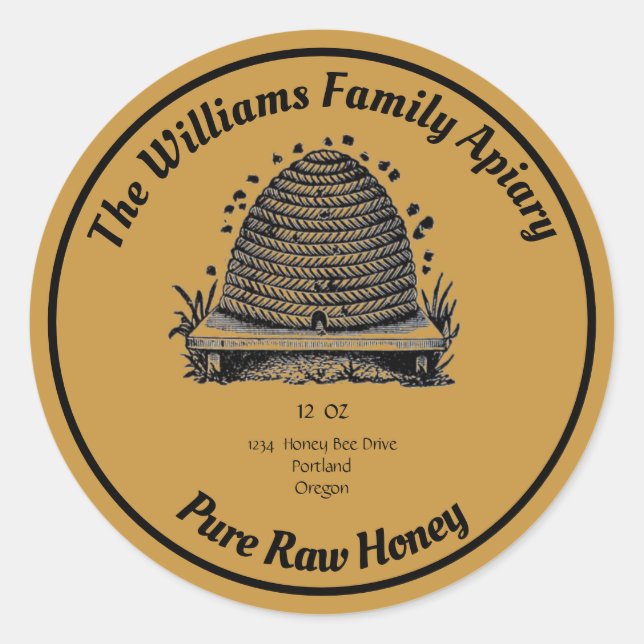 Honeybee Honey Jar Apiary Étiquette | Miel pur cru (Devant)