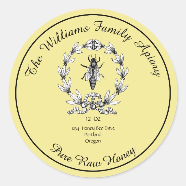 Honeybee Honey Jar Apiary Étiquette | Miel pur cru (Devant)