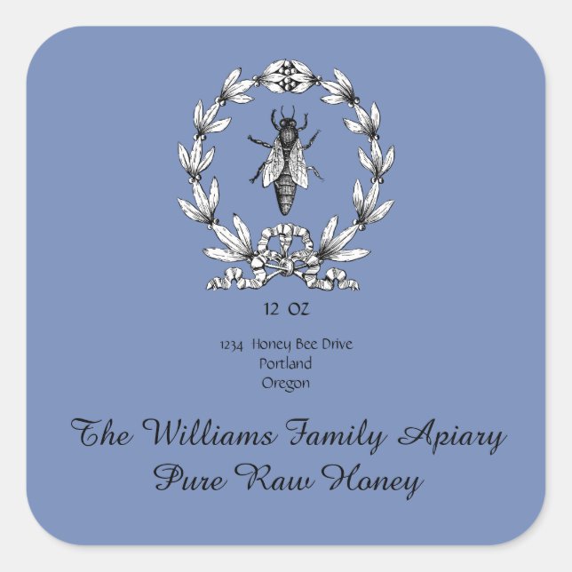 Honeybee Honey Jar Apiary Étiquette | Miel pur cru (Devant)