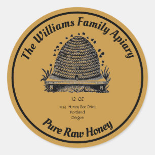 Honeybee Honey Jar Apiary Label Pure Raw Honey