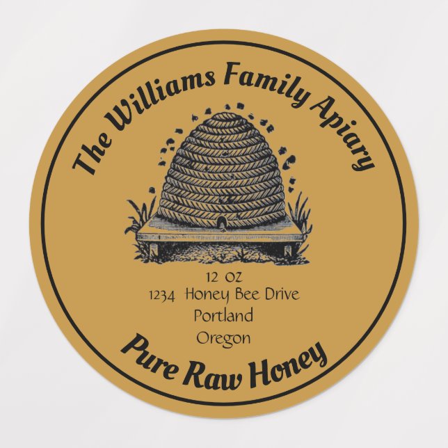 Honeybee Honey Jar Apiary Label | Pure Raw Honey (Design 1)