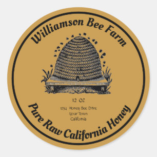 Honeybee Honey Jar Apiary Label   Pure Raw  Honey