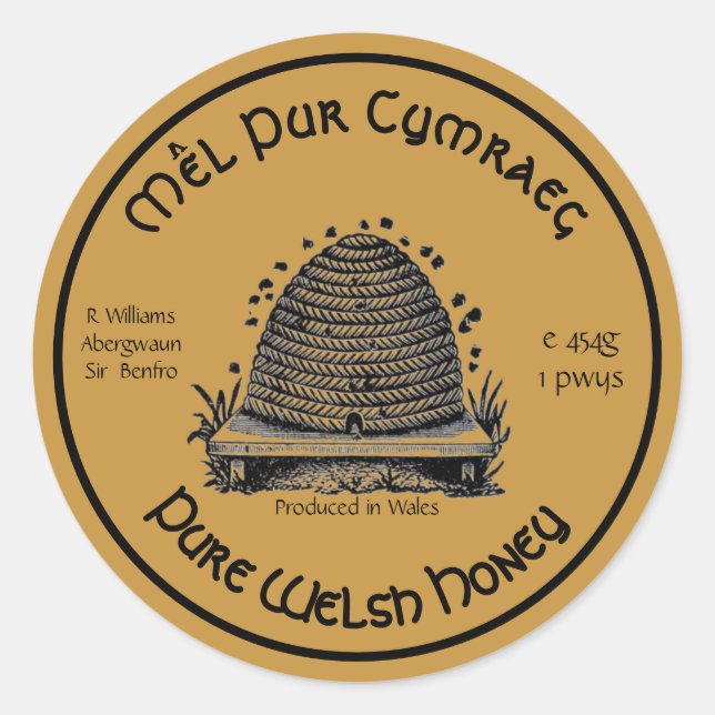 Honeybee Honey Jar Apiary Label | Pure Welsh Honey (Front)