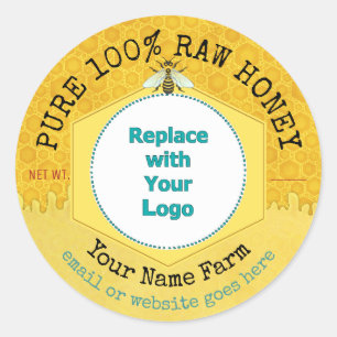 Honeybee Honey Jar Apiary Logo   Honeycomb Bee Classic Round Sticker