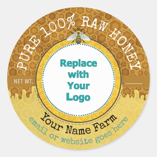 Honeybee Honey Jar Apiary Logo | Honeycomb Bee V2 Classic Round Sticker (Front)