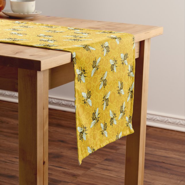 Honeybee Honeycomb Bee Beehive Pattern Party Short Table Runner (In Situ)