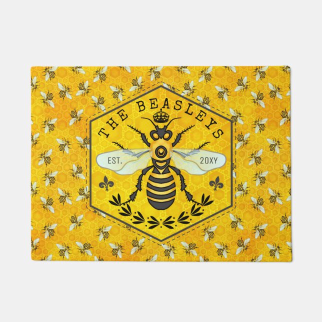 Honeybee Honeycomb Bee Bumblebee Crown | Custom Doormat (Front)