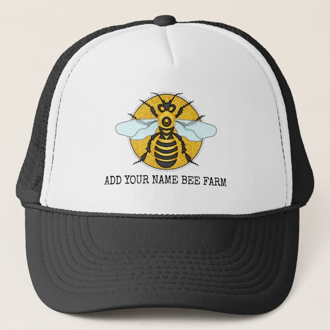 Honeybee Honeycomb Bee Farm Apiary Personalized Trucker Hat (Front)