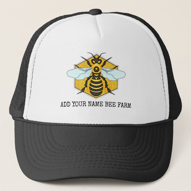 Honeybee Honeycomb Bee Farm Apiary Personalized Trucker Hat (Front)