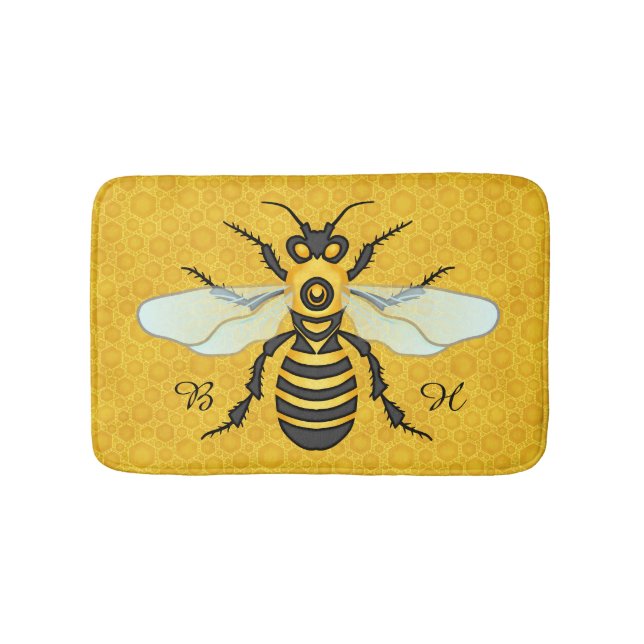 Honeybee Honeycomb Bee Pretty Monogrammed Bath Mat (Front)