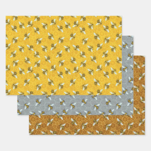 Honeybee Honeycomb Beehive Bees Apiary Patterns Wrapping Paper Sheet