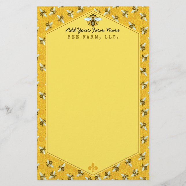 Honeybee Honeycomb Bumble Bee Farm Apiary Custom Stationery (Front)