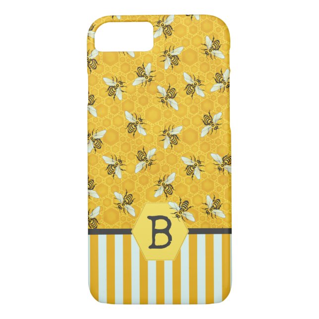 Honeybee Honeycomb Bumble Bee Monogram Pattern Case-Mate iPhone Case (Back)