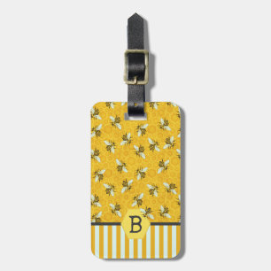 Honeybee Honeycomb Bumble Bee Monogram Pattern Luggage Tag