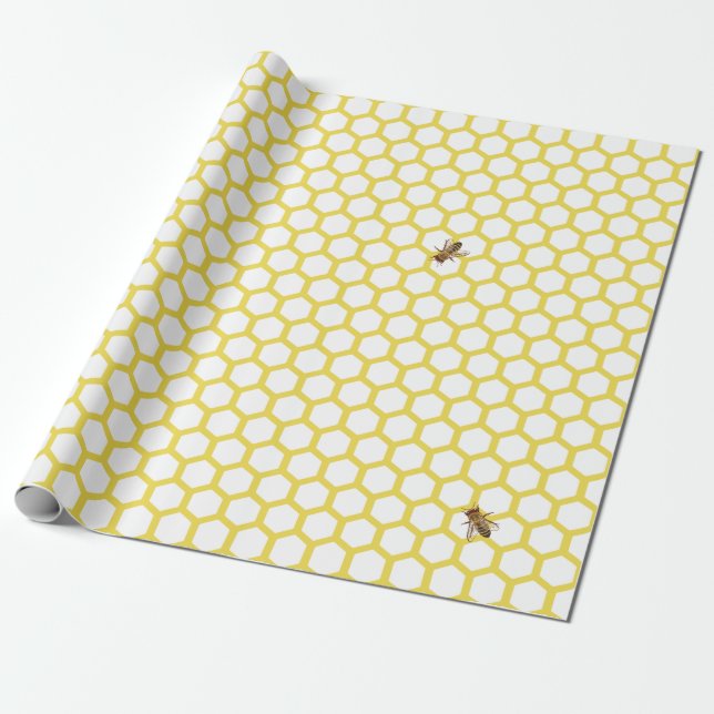 Honeybee Honeycomb Design Wrapping paper with Bees (Unrolled)