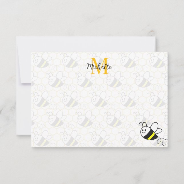 Honeybee Honeycomb Drawing Custom Monogram Card (Front)