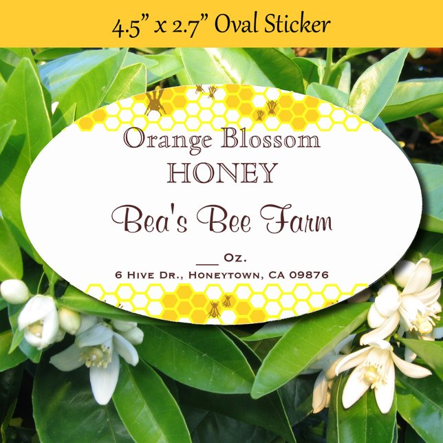 Honeybee Honeycomb Honey Bee 4.5” x 2.7" Oval Sticker (Honey Bee Honeycomb Editable Oval Product Stickers)