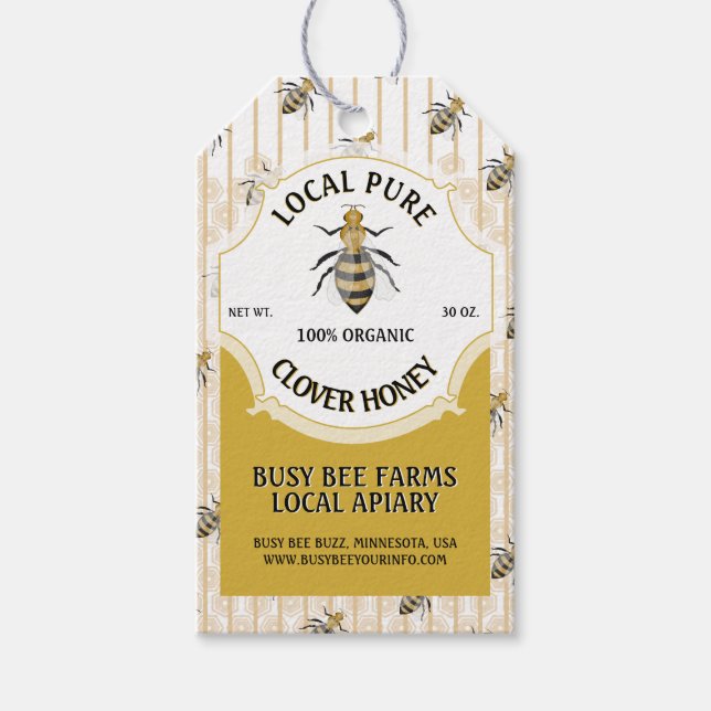 Honeybee Honeycomb Honey Jar Gift Tags (Front)
