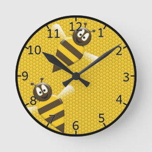 Honeybee in Honeycomb Round Clock