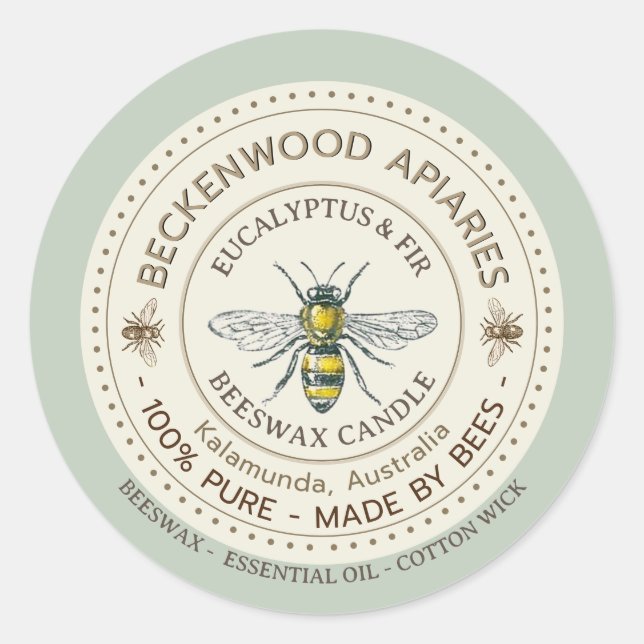 Honeybee Label Yellow Beekeeper Apiary Sage Border (Front)