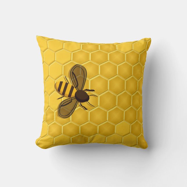 Honeybee on a Honeycomb Accent Pillow (Front)