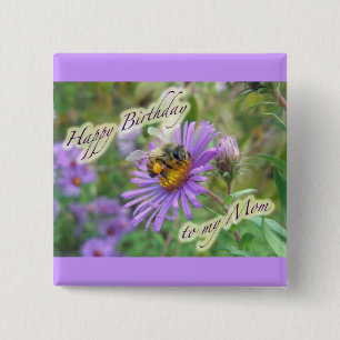 Honeybee on Asters Birthday Coordinating Items 2 Inch Square Button