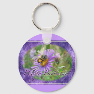 Honeybee on Asters Birthday Coordinating Items Keychain