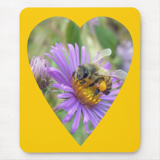 Honeybee on Fall Asters Heart Mouse Pad (Front)
