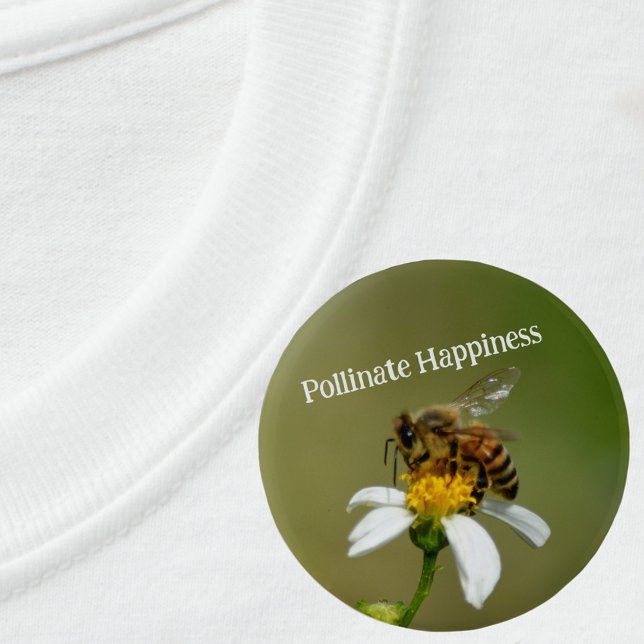 Honeybee Pollinate Happiness Photographic 2 Inch Round Button (Creator Uploaded)