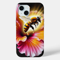 Honeybee Pollinating a Blooming Bright Hibiscus