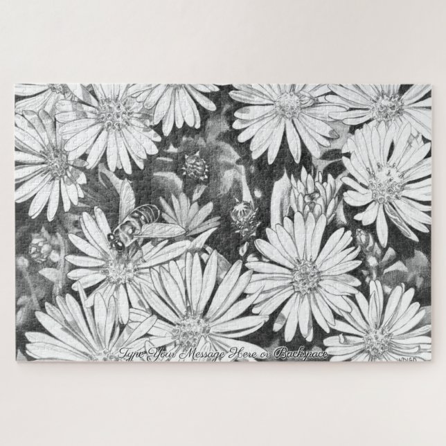 Honeybee Puzzle Personalized Flower Art Puzzles    (Horizontal)