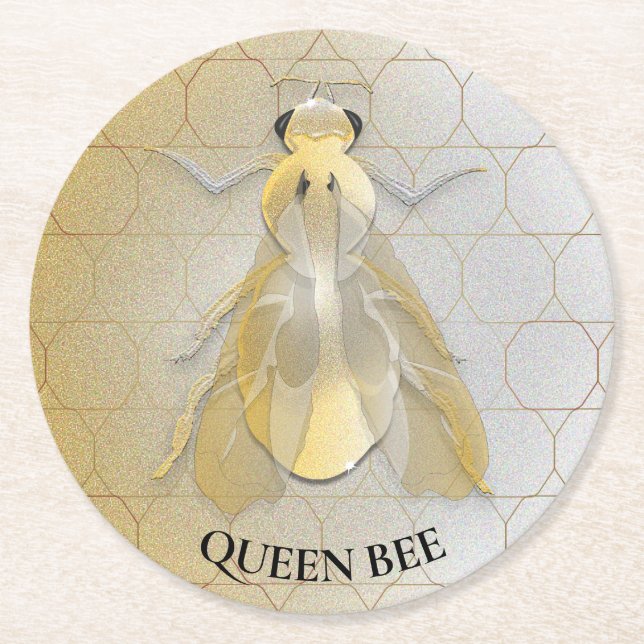 Honeybee Queen Bee Metal Coin Round Paper Coaster (Front)