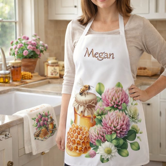 Honeybee Red Clover Your Name  Apron (Creator Uploaded)
