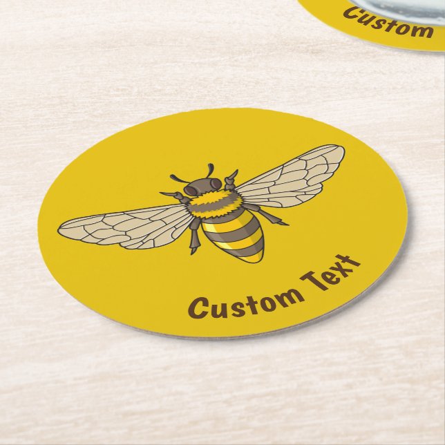 Honeybee Round Paper Coaster (Angled)