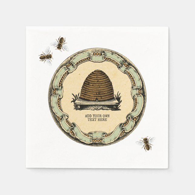 Honeybee Skep and Vintage Frame Napkin (Front)