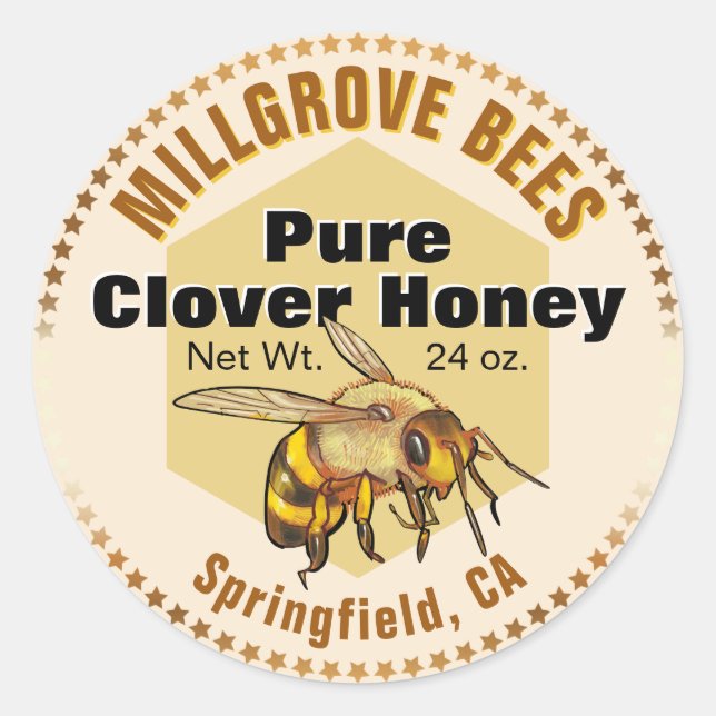 Honeybee Stars Illustrated Honey Jar Stickers (Front)