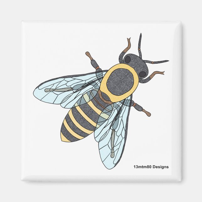 Honeybee (white) - Square Magnet (Front)