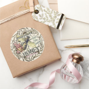 Honeybee Wildflower Honey Olive Wreath Classic Round Sticker