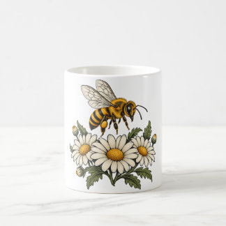Honeybee with Daisies and Botanical Leaves Coffee Mug