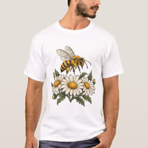 Honeybee with Daisies and Botanical Leaves